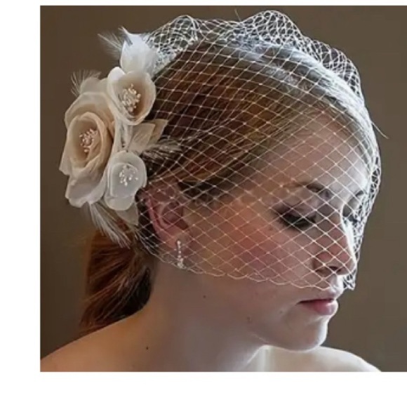 New champagne Luxury Birdcage Veil with flowers Elegant ✨✨🔥🔥
